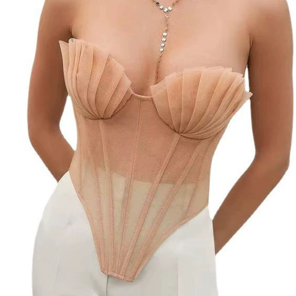 H&M Shell 3D Boning Back Lace Up Mesh Layered Sexy Corset